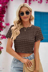 Round Neck Short Sleeve Crop Top Blouses - Tophatter Daily Deals