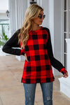 Plaid Round Neck Long Sleeve T-Shirt Women's T-Shirts - Tophatter Daily Deals