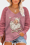 Plus Size Santa Graphic Striped Long Sleeve T-Shirt Dusty Pink Women's T-Shirts - Tophatter Daily Deals