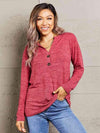 Double Take Buttoned Notched Neck Long Sleeve Top Brick Red Blouses - Tophatter Daily Deals