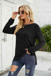 Heathered Slit Long Raglan Sleeve Top Women's T-Shirts - Tophatter Daily Deals