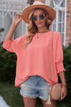 Round Neck Dolman Sleeve Textured Blouse Blouses - Tophatter Daily Deals