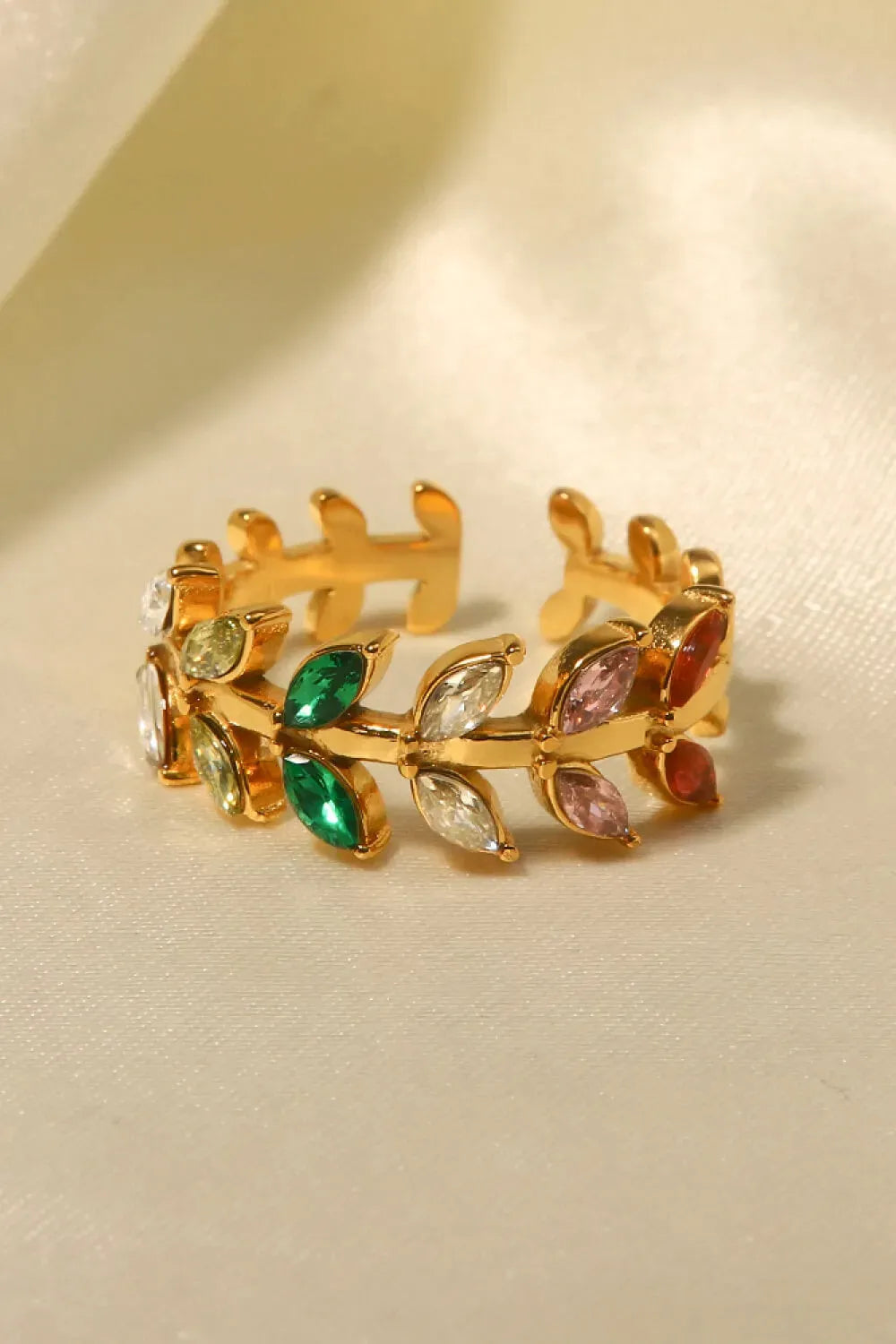 Zircon 18K Gold-Plated Leaf Open Ring Rings - Tophatter Daily Deals