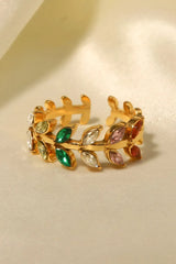 Zircon 18K Gold-Plated Leaf Open Ring Rings - Tophatter Daily Deals