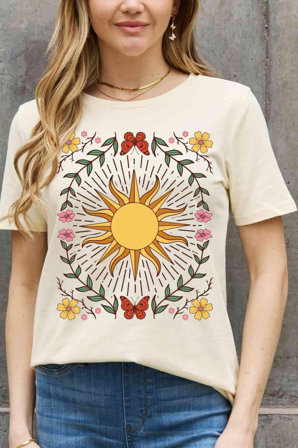 Simply Love Full Size Sun Graphic Cotton Tee Women's T-Shirts - Tophatter Daily Deals