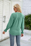Heathered Flounce Sleeve Curved Hem Top Blouses - Tophatter Daily Deals