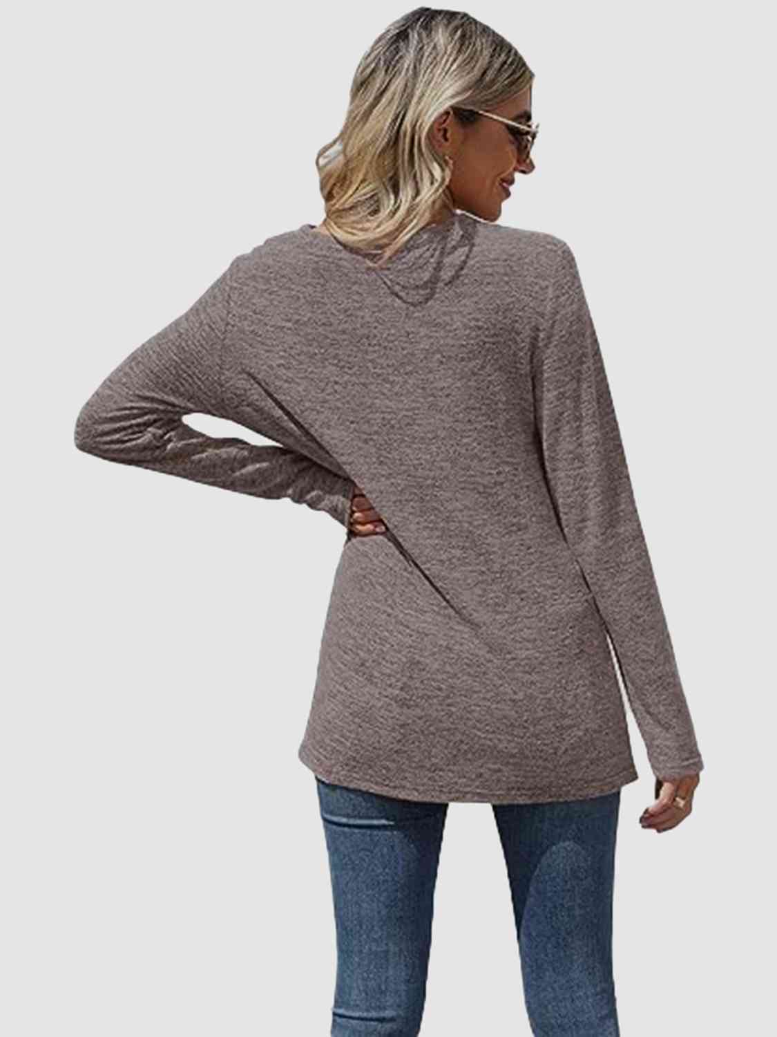 Lace Detail V-Neck Long Sleeve Top Women's T-Shirts - Tophatter Daily Deals