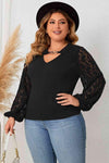 Plus Size Cutout Front Lace Sleeve Blouse Black Blouses - Tophatter Daily Deals