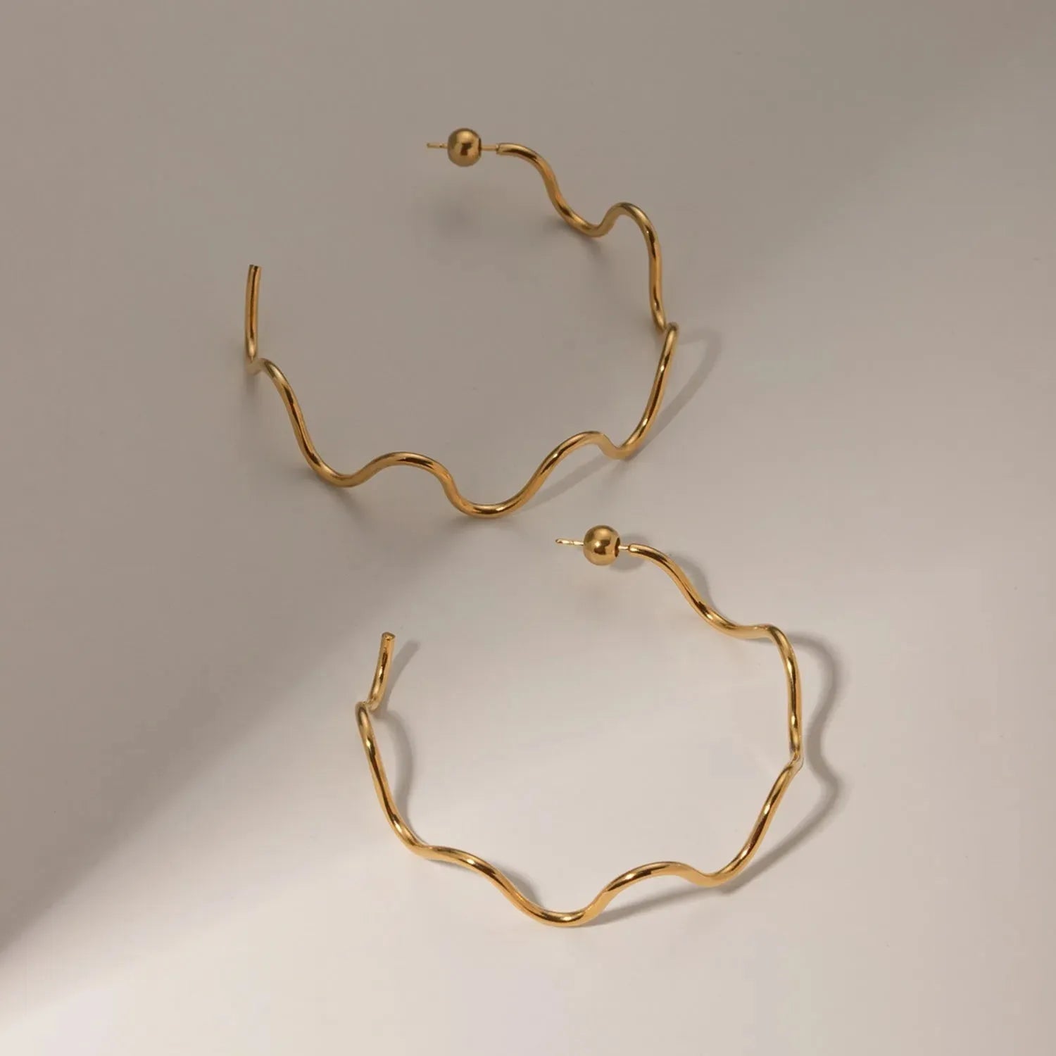 Stainless Steel Wave Shape C-Hoop Earrings Earrings - Tophatter Daily Deals