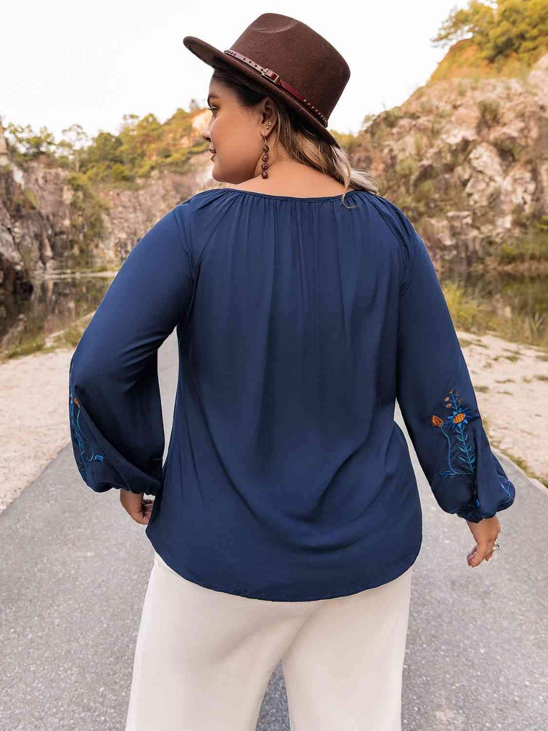 Plus Size Tie Neck Balloon Sleeve Top Blouses - Tophatter Daily Deals