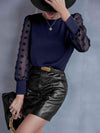 Swiss Dot Lantern Sleeve Round Neck Blouse Blouses - Tophatter Daily Deals