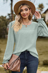 Eyelet Round Neck Flounce Sleeve T-Shirt Women's T-Shirts - Tophatter Daily Deals