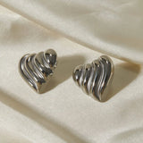Stainless Steel Heart Shape Stud Earrings Silver One Size Earrings - Tophatter Daily Deals