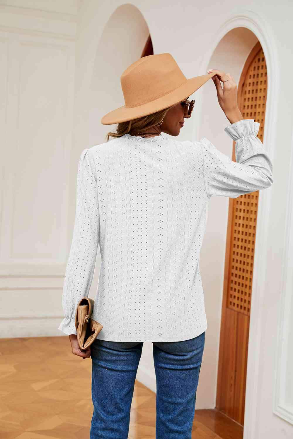 V-Neck Flounce Sleeve Blouse Blouses - Tophatter Daily Deals