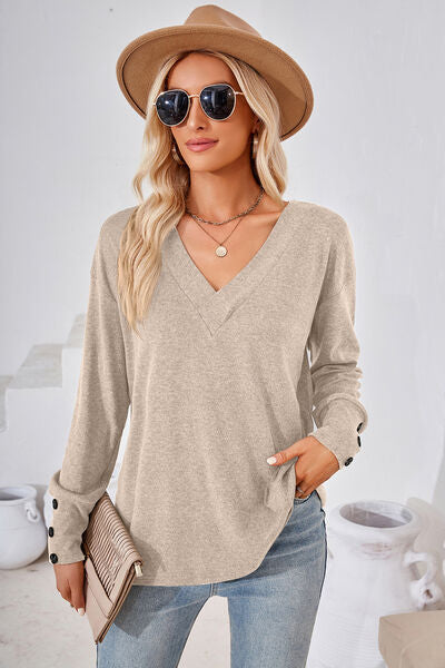 V-Neck Dropped Shoulder T-Shirt Women's T-Shirts - Tophatter Daily Deals