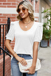 Round Neck Ruffle Trim Short Sleeve T-Shirt Women's T-Shirts - Tophatter Daily Deals