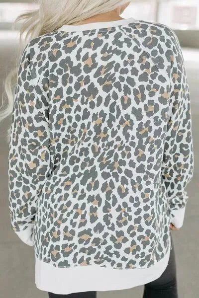 Leopard Round Neck Long Sleeve T-Shirt Women's T-Shirts - Tophatter Daily Deals
