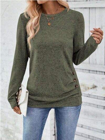 Round Neck Long Sleeve T-Shirt Women's T-Shirts - Tophatter Daily Deals