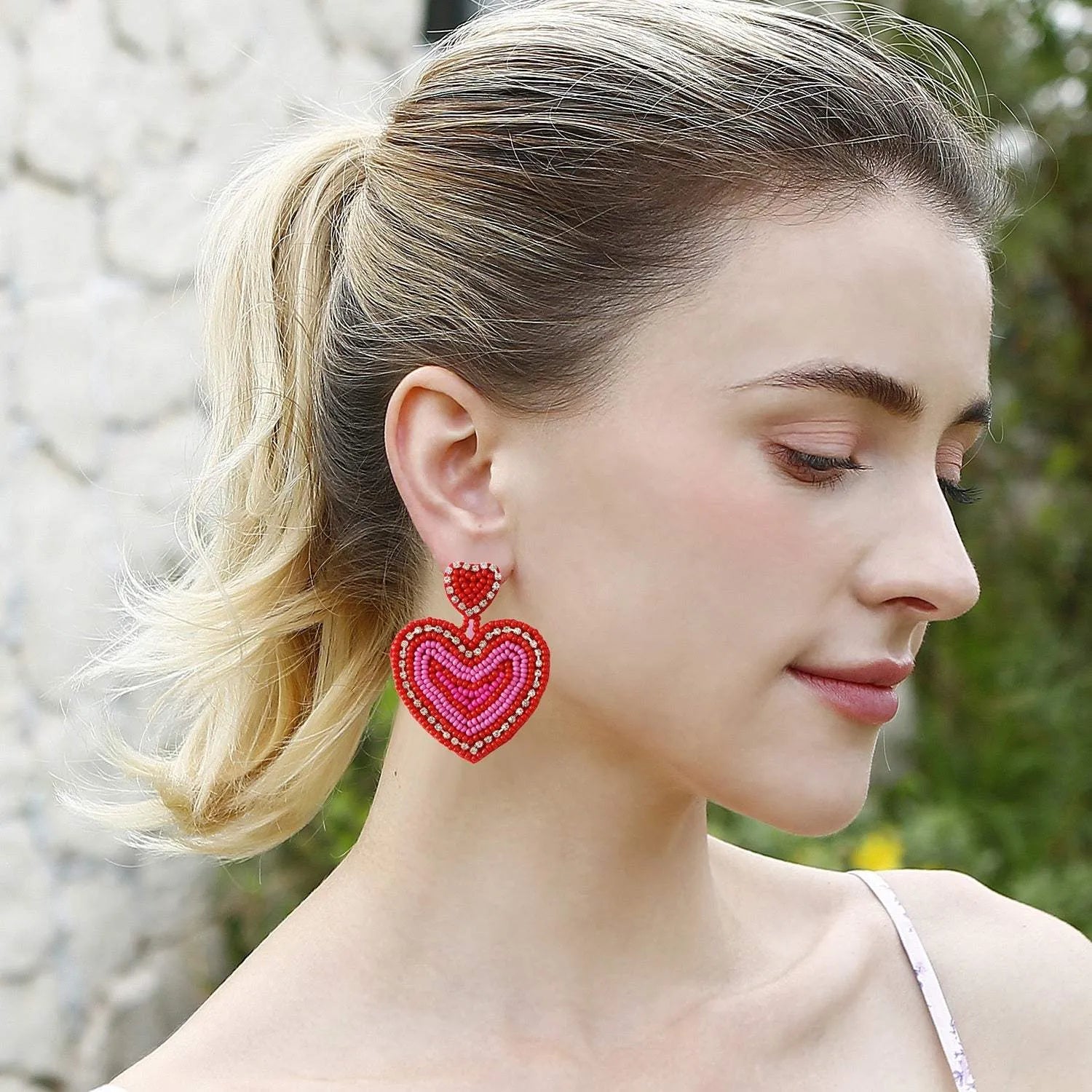 Rhinestone Beaded Heart Dangle Earrings Earrings - Tophatter Daily Deals