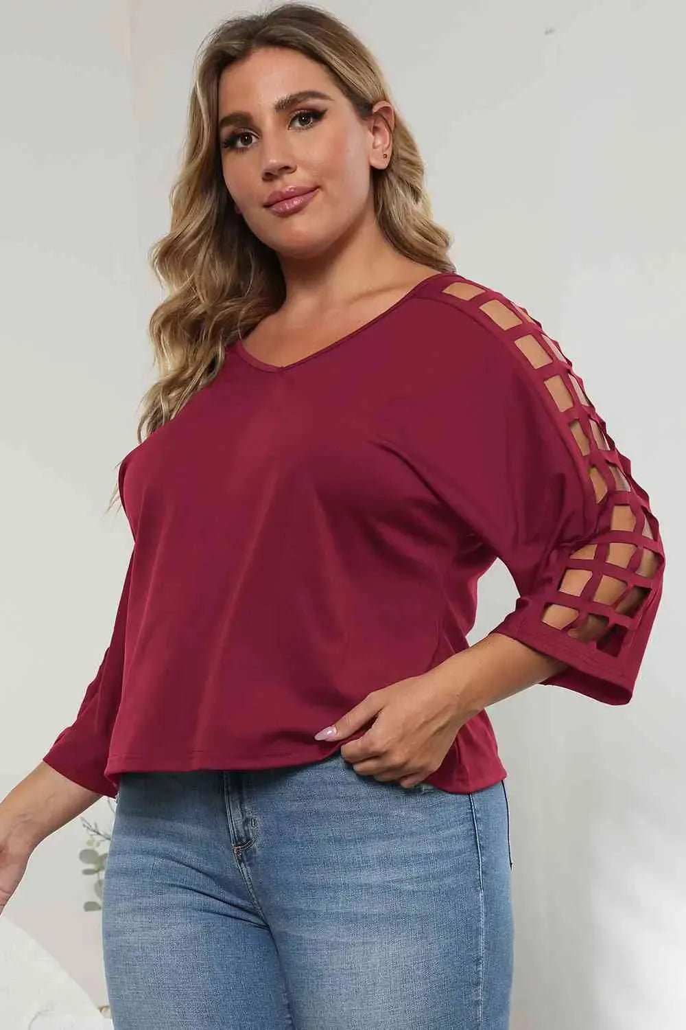 3/4 Sleeve Cutout Detail Top Women's T-Shirts - Tophatter Daily Deals
