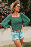 Floral Smocked Balloon Sleeve Top Blouses - Tophatter Daily Deals