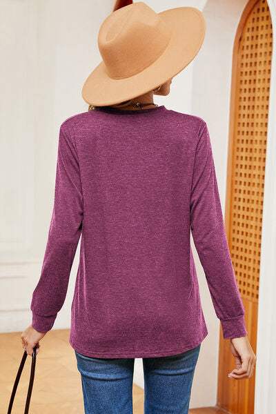 Notched Long Sleeve T-Shirt Women's T-Shirts - Tophatter Daily Deals