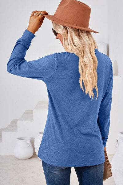 Notched Long Sleeve T-Shirt Women's T-Shirts - Tophatter Daily Deals