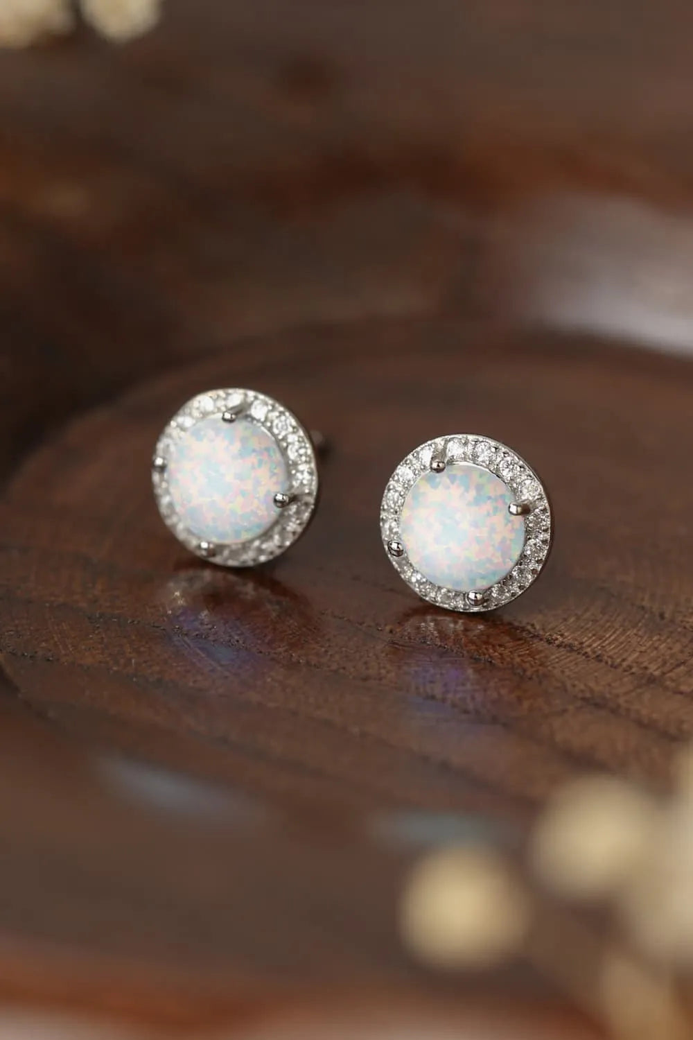 925 Sterling Silver Platinum-Plated Opal Round Stud Earrings White One Size Opal - Tophatter Daily Deals