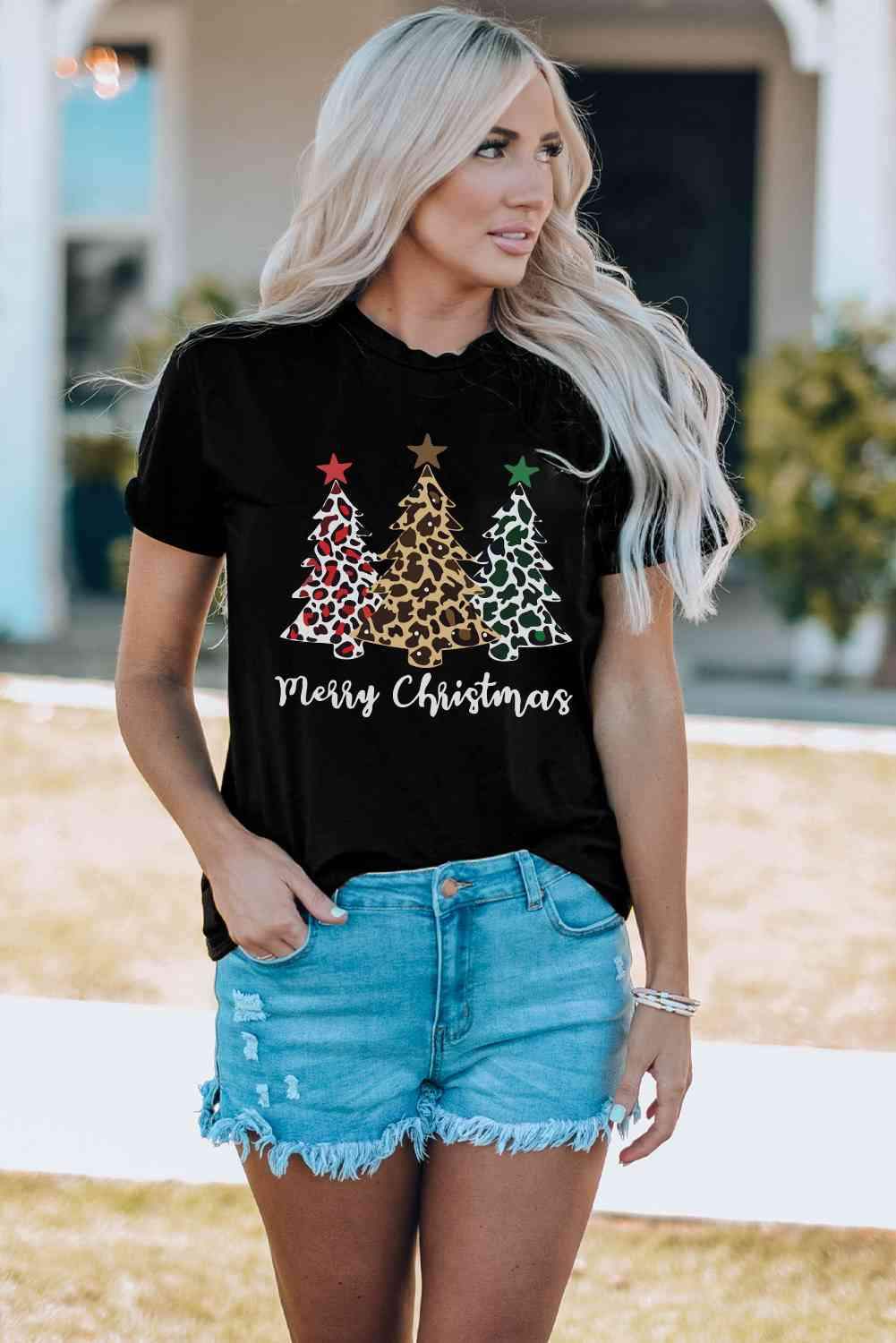 MERRY CHRISTMAS Graphic T-Shirt Women's T-Shirts - Tophatter Daily Deals