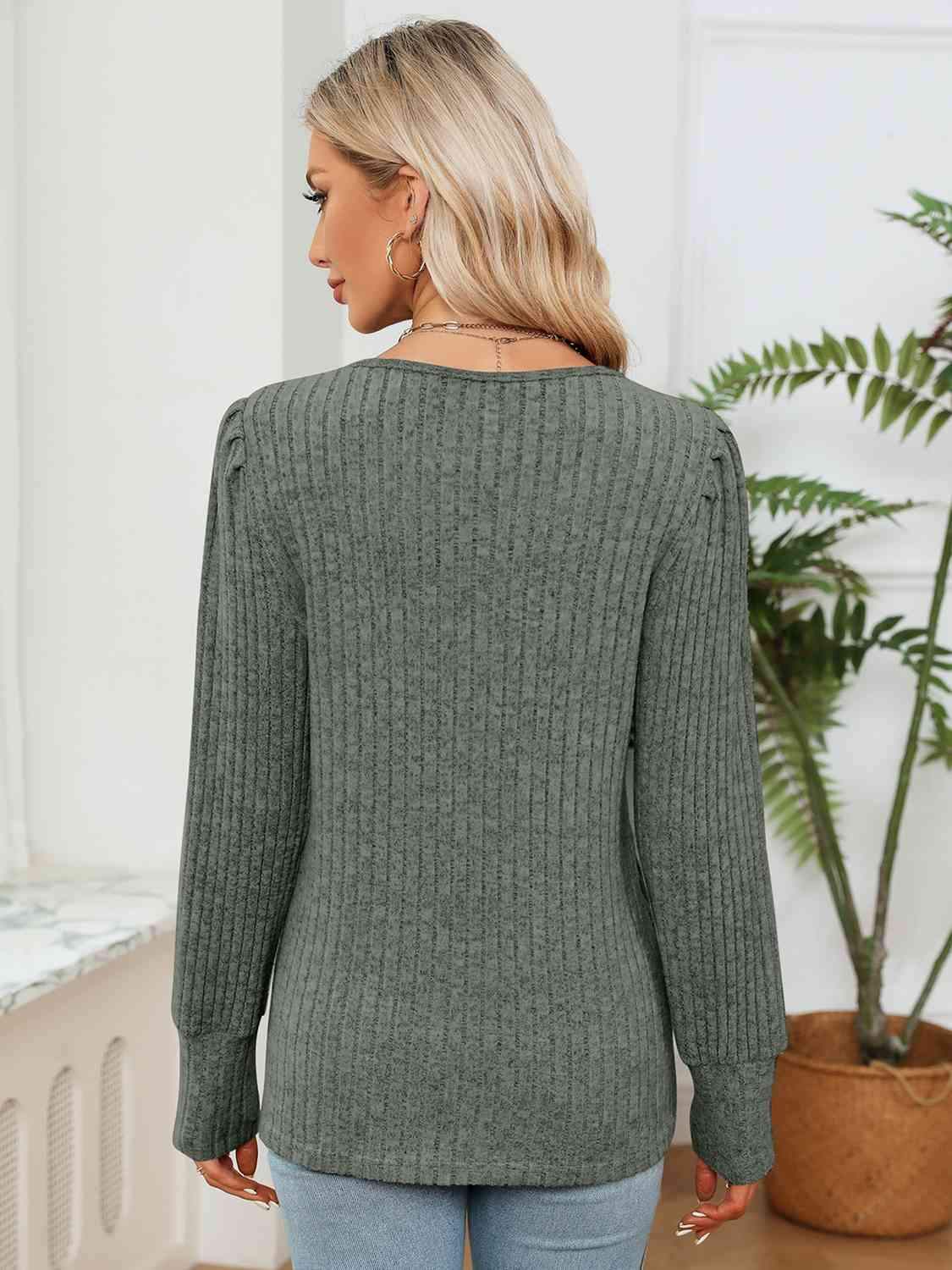 Lace Detail V-Neck Ribbed Blouse Blouses - Tophatter Daily Deals