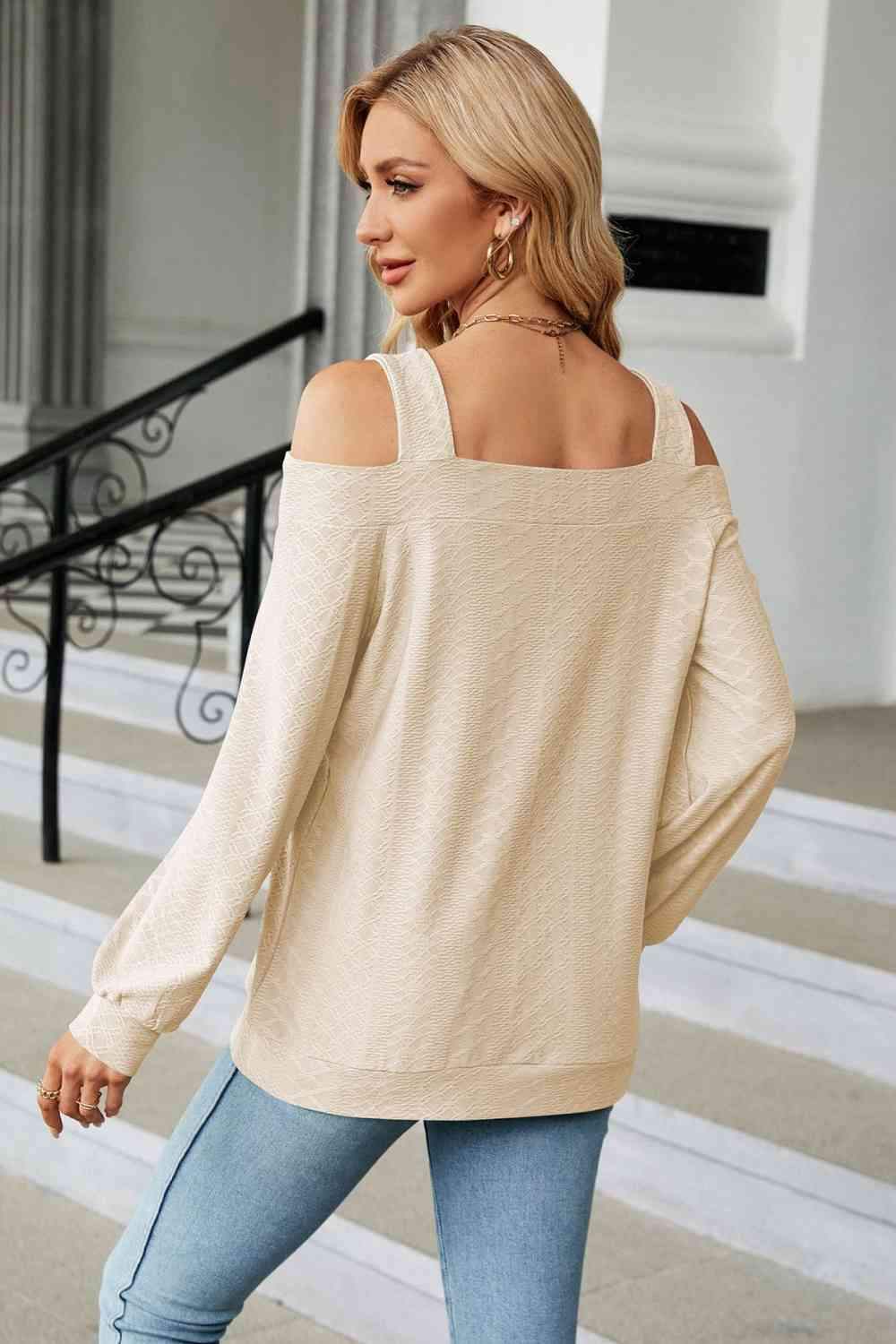 Cold Shoulder Square Neck Cutout Blouse Blouses - Tophatter Daily Deals