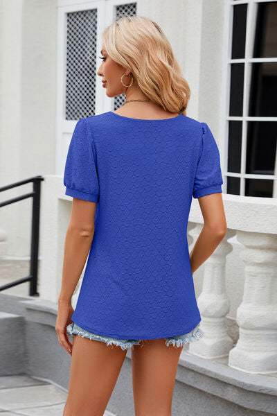 Eyelet Short Sleeve T-Shirt Women's T-Shirts - Tophatter Daily Deals