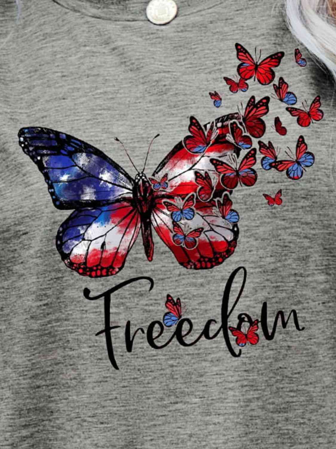 FREEDOM Butterfly Graphic Short Sleeve Tee Women's T-Shirts - Tophatter Daily Deals