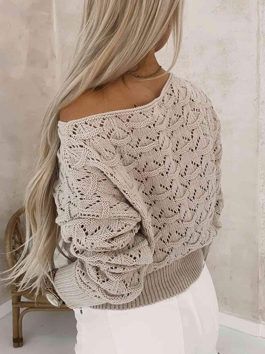 Openwork Plain Pullover Sweater Blouses - Tophatter Daily Deals