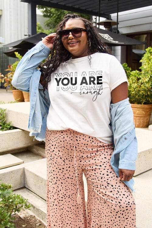 Simply Love Full Size YOU ARE ENOUGH Short Sleeve T-Shirt White Women's T-Shirts - Tophatter Daily Deals