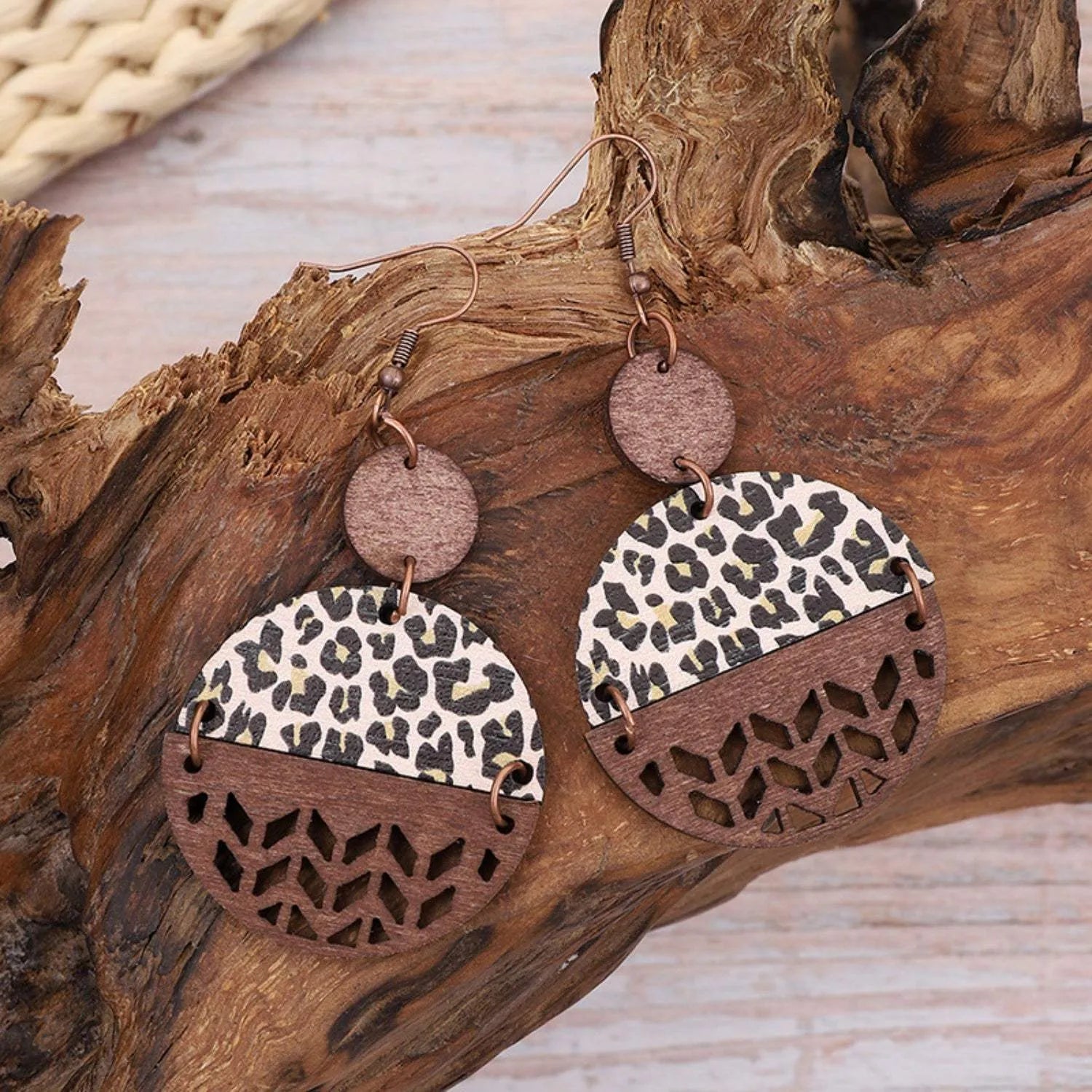 Wooden Cutout Leopard Dangle Earrings Earrings - Tophatter Daily Deals
