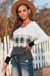 Plaid Color Bock V-Neck Knit Top Women's T-Shirts - Tophatter Daily Deals