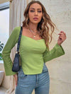 Slit Sweetheart Neck Flare Sleeve T-Shirt Lime Women's T-Shirts - Tophatter Daily Deals