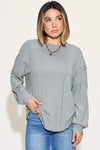 Basic Bae Full Size Ribbed Round Neck Long Sleeve T-Shirt Heather Gray Women's T-Shirts - Tophatter Daily Deals