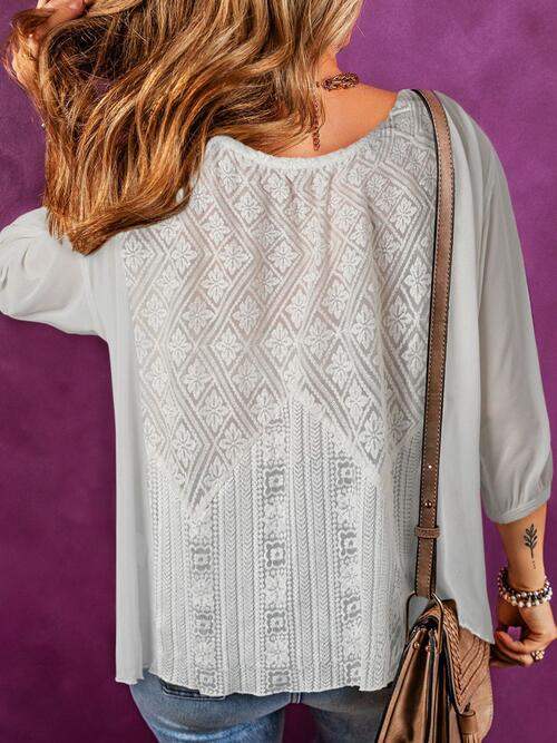 Lace Detail Round Neck Blouse Blouses - Tophatter Daily Deals