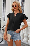 Notched Cap Sleeve T-Shirt Black Women's T-Shirts - Tophatter Daily Deals