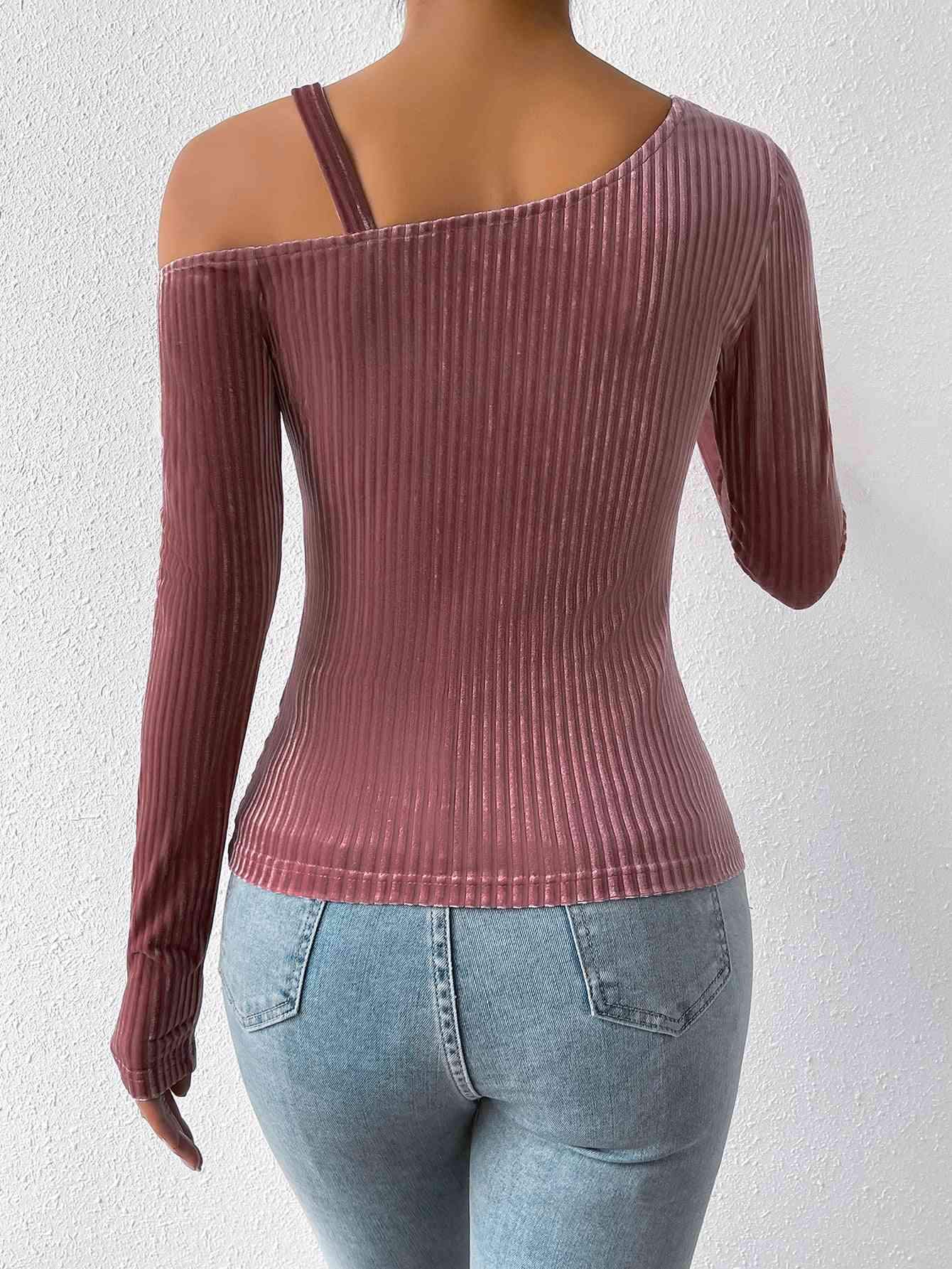 Ribbed Long Sleeve Asymmetrical Blouse Blouses - Tophatter Daily Deals