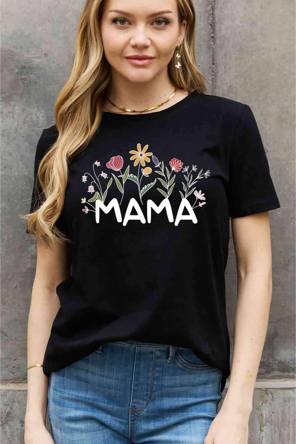 Simply Love Full Size MAMA Flower Graphic Cotton Tee Women's T-Shirts - Tophatter Daily Deals