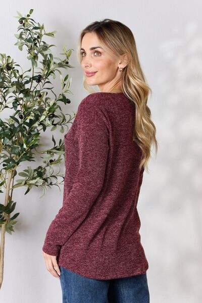 Heimish Full Size Notched Long Sleeve Top Blouses - Tophatter Daily Deals