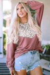 Leopard Round Neck Long Sleeve T-Shirt Light Mauve Women's T-Shirts - Tophatter Daily Deals