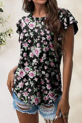 Printed Round Neck Short Sleeve T-Shirt Women's T-Shirts - Tophatter Daily Deals