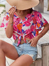 Floral V-Neck Flutter Sleeve Blouse Blouses - Tophatter Daily Deals