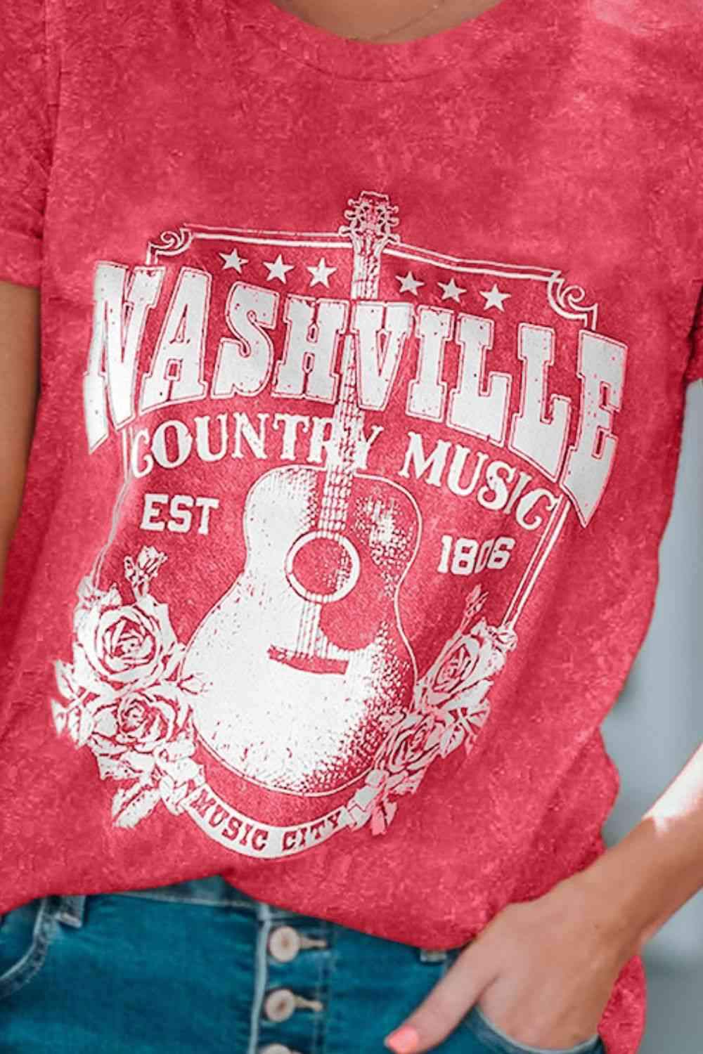 NASHVILLE COUNTRY MUSIC Graphic Round Neck Tee Shirt Women's T-Shirts - Tophatter Daily Deals