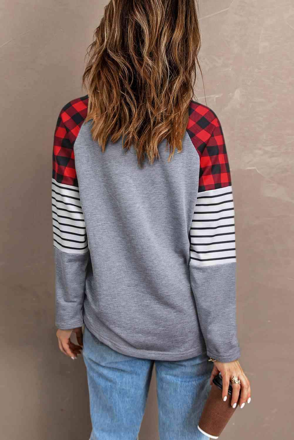 Graphic Plaid Long Sleeve T-Shirt - Tophatter Daily Deals