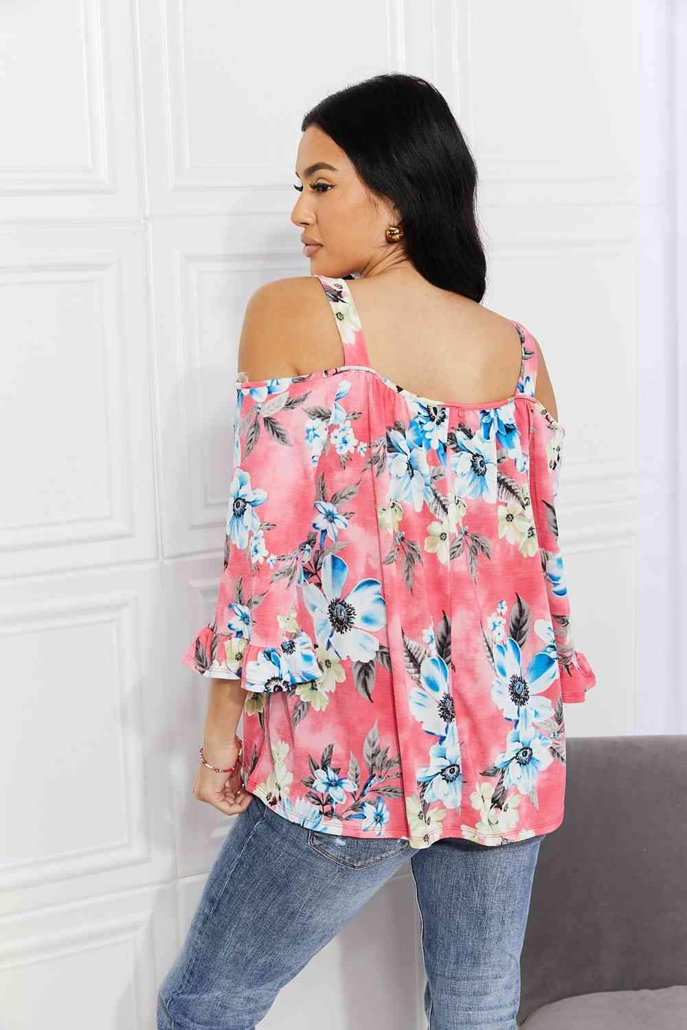 Sew In Love Full Size Fresh Take Floral Cold-Shoulder Top Blouses - Tophatter Daily Deals